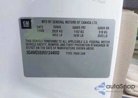 2009 Buick Lacrosse Cx from USA, damaged, VIN 2G4WC582691244902